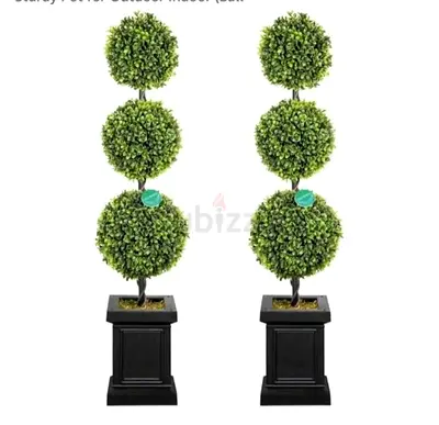 Artificial Boxwood Topiary Ball Trees with Pots - Set of 2