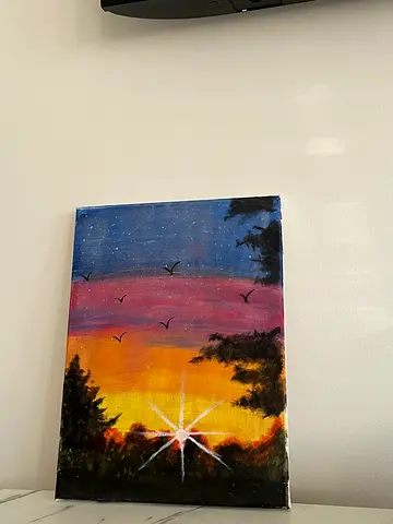 Landscape Canvas Painting of Sunset and Stars