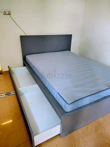 Queen size Grey Wooden Bed Frame with Underbed Drawers and Queen size Mattress
