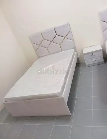 Double with Headboard and Mattress (White) - GOOD QUALITY  120x190 Size