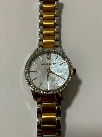 Two-tone womens wristwatch with mother-of-pearl dial