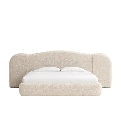 Wide wavy headboard king boucle bed frame