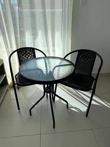 Outdoor bistro set - 2 chairs + glass top table