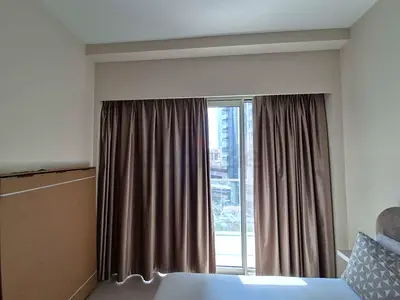Brown blackout curtains set for 2 rooms. — ready to hang, good condition. Comes with double curtains