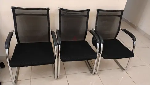 Set of 3 Visitor Waiting Room Chairs - Mesh Back, Metal Frame