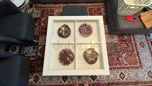 White Coffee Table with Glass Top and Display Compartments