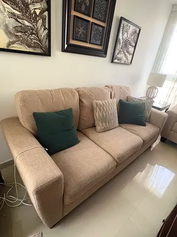 Comfortable 3 Seater Beige Fabric Sofa