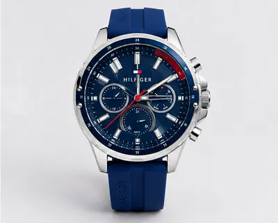 Tommy Hilfiger Mens Blue Chronograph Watch with Rubber Strap
