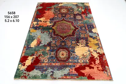 Modern Medallion Multicolour Rug 156 x 207 cm Afghan wool handmade rug living room carpet