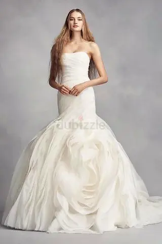 White Bridal Gown with Full Ruffled Train - Size Available