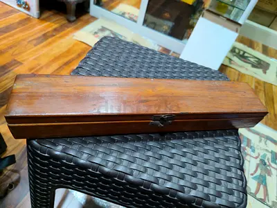 Vintage Wooden Box with Brass Latch — Narrow Long Case 36cm