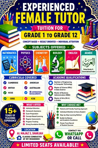 Experienced Female Tutor – Al Majaz 3, Sharjah