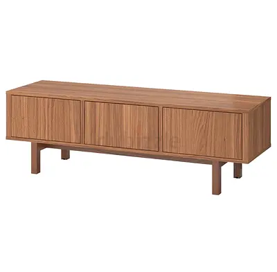 Wooden Low TV Console / Media Cabinet with Storage - Walnut Finish