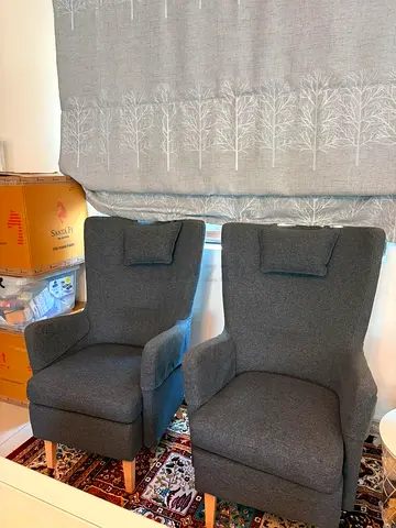 Pair of Grey High Back Armchairs