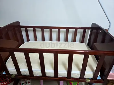 Solid Wood Baby Crib with Mattress - Dark Brown
