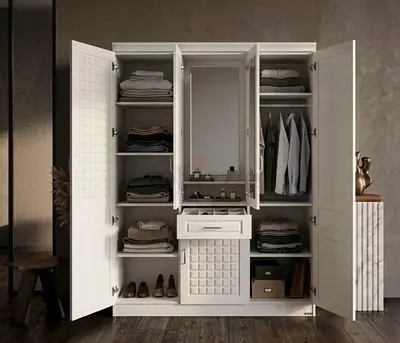 White 3-Door Wardrobe with Drawers and Mirror - brand new available
