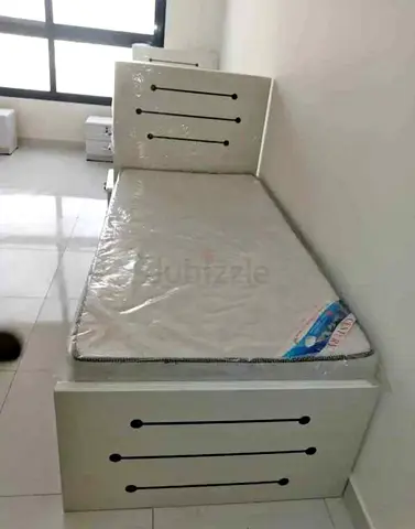 Modern White Single Bed with Mattress