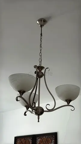 3-Light Brushed Nickel Ceiling Chandelier with Frosted Glass Shades 2 pairs