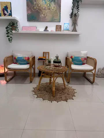 Sustainable Rattan Bistro Set with Round Coffee Table and Two Armchairs