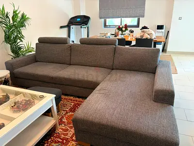 Grey L-Shaped Sectional Sofa with Built-in Storage Ottoman