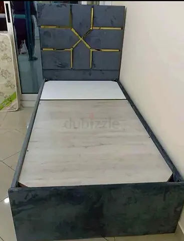 Modern Single Bed Frame with Decorative Grey Headboard