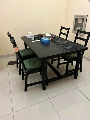 Solid Black Wooden Dining Table with 4 Chairs