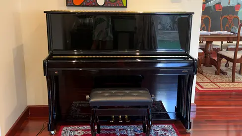 Johannes Seiler Upright Acoustic Piano in Gloss Black with Bench — Good Condition