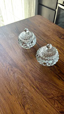 Set of 2 Cut Glass Candy or Sugarcane Dishes with Lids