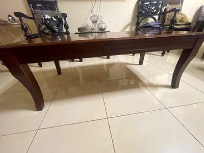Solid Wood Coffee Table with Curved Legs - Dark Brown and you can take it 70 AED