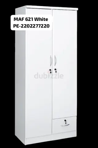 White 2-Door Wardrobe with Drawer (MAF 621)