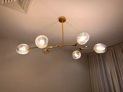 Modern Brass 6-Arm Glass Globe Ceiling Light - in a box