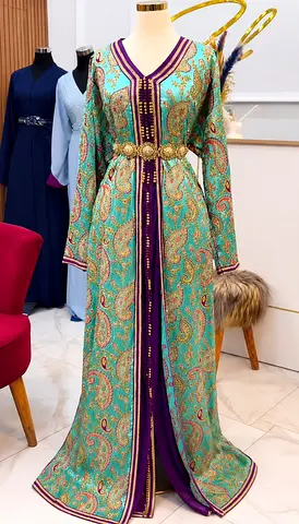 Handmade Moroccan Kaftan / Caftan with Gold Belt - Size M