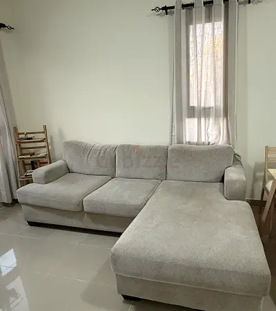 Light grey 3-seater L-shaped fabric sofa with chaise - good condition