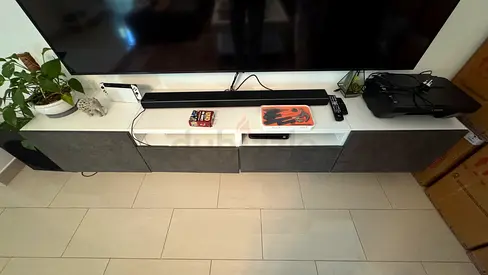 Sleek Modern TV Stand with Floating Design and Storage