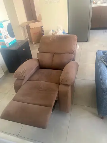 Brown recliner armchair with footrest - good condition