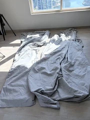 Light grey full-length blackout curtains —barely used