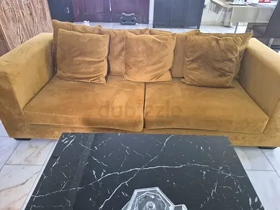 Six-seater mustard velvet sofa in good used condition