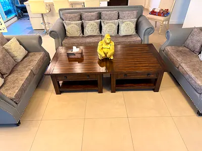 7 seater sofa set with Solid Wood Coffee Table Set - Pair with Storage Drawers
