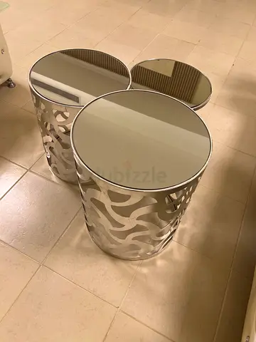 Set of 3 Decorative Mirrored Nesting Side Tables