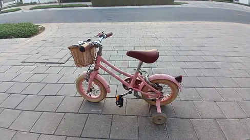 ADAM - Dutch style kids pink 12-inch with training wheels and basket