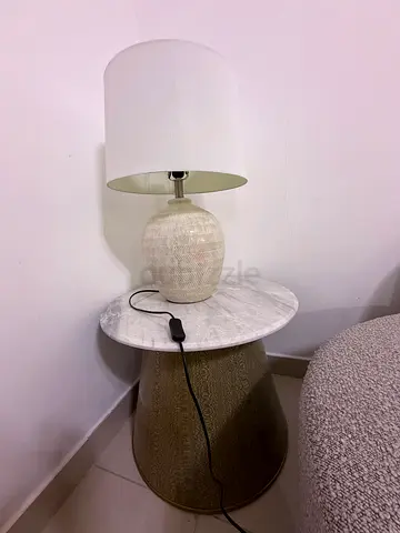 Ceramic Table Lamp with White Fabric Shade - Good Condition