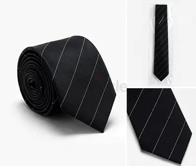 Brand New Black Men’s Tie with Silver Stripes | Original Packaging
