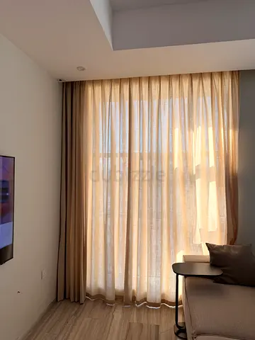 Warm beige linen curtains 2 pcs for sale in Dubai