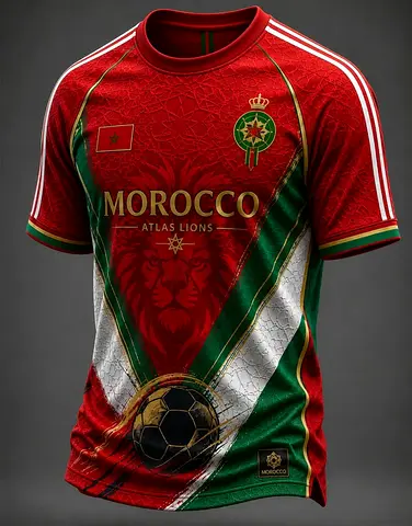Morocco Atlas Lions Football Jersey - Red/Green, Size Medium