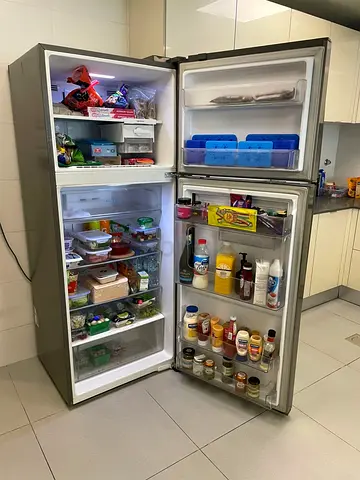 Large stainless steel double-door fridge - well maintained, working fine
