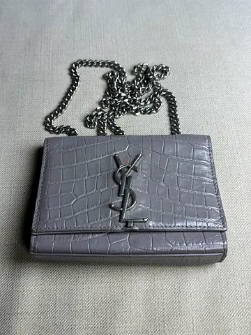 Small grey crocodile-effect YSL chain crossbody bag