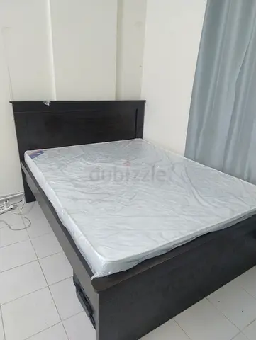 Queen size wooden bed frame with headboard - dark brown