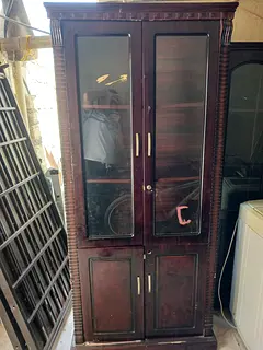 Large Wooden Wardrobe / Armoire - 4 Doors, Glass Panels