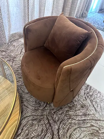 Brown Velvet Curved Lounge Chair with Cushion