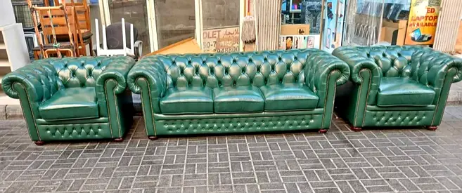 Sofa Chesterfield Leather Green 3+1+1